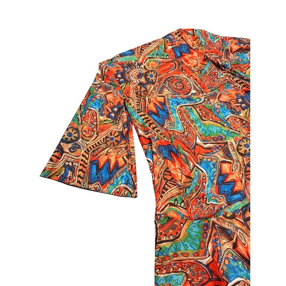 CHICME Boho Abstract Print‎ Kimono Style Wrap Dress Bell Sleeve - Picture 11 of 13
